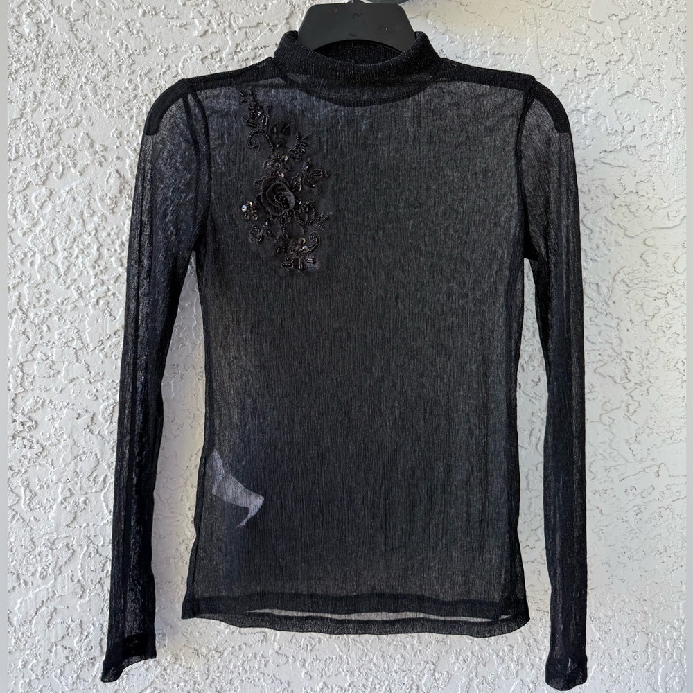 Mango Mesh Sheer turtleneck top small